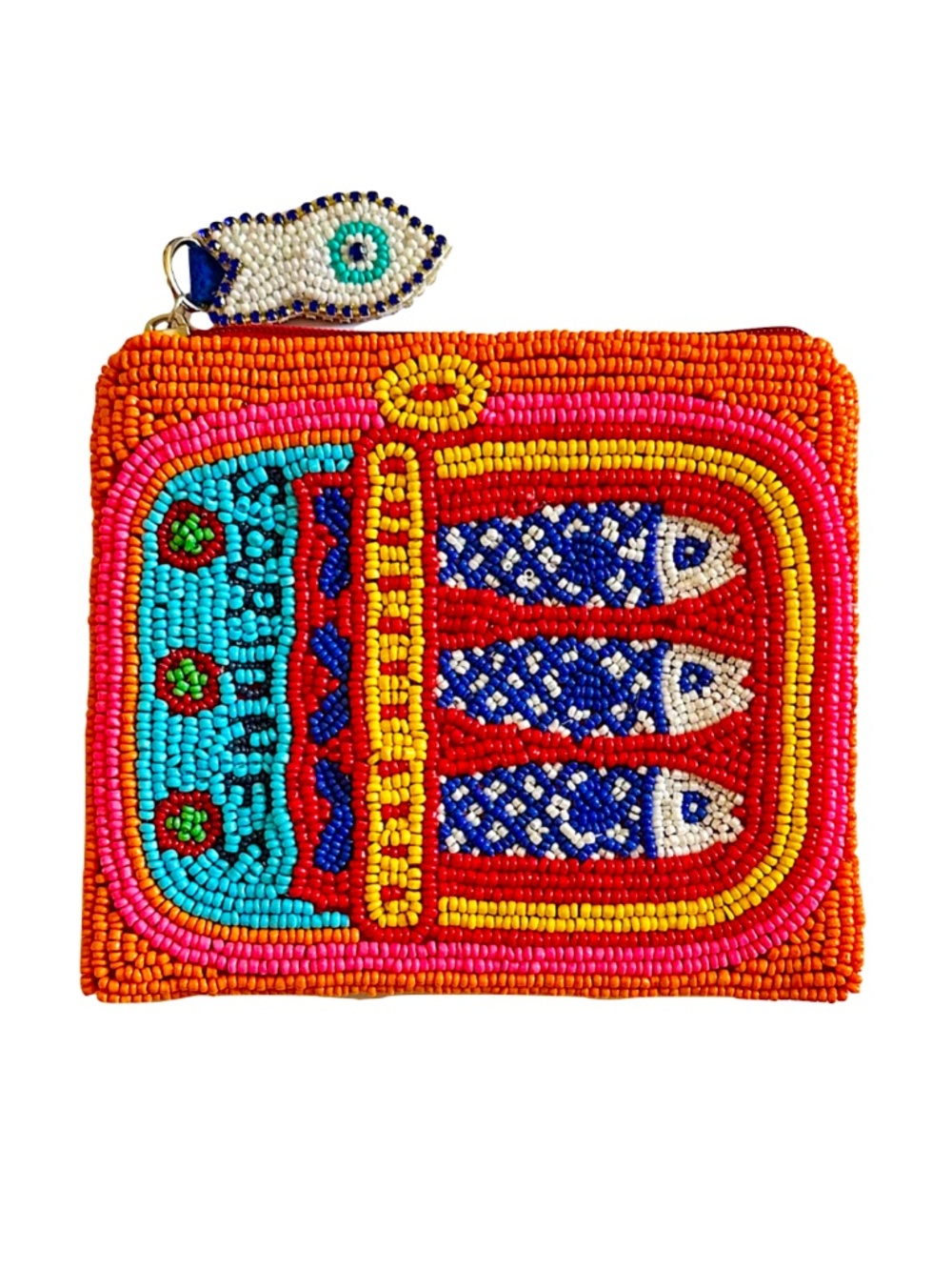 Sardines in Tin Can Coin Purse, Fish Beaded Bag, Coastal, Lily Posh